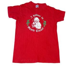 Hanes Vintage 1983 Single Stitch Kids Santa Christmas T-shirt Made in USA Large